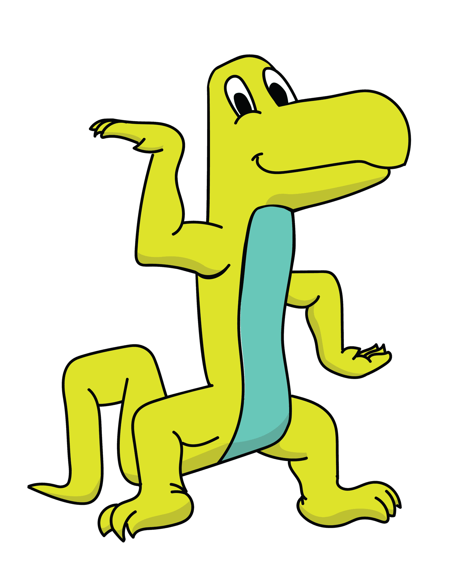 cartoon dinosaur dancing and smiling