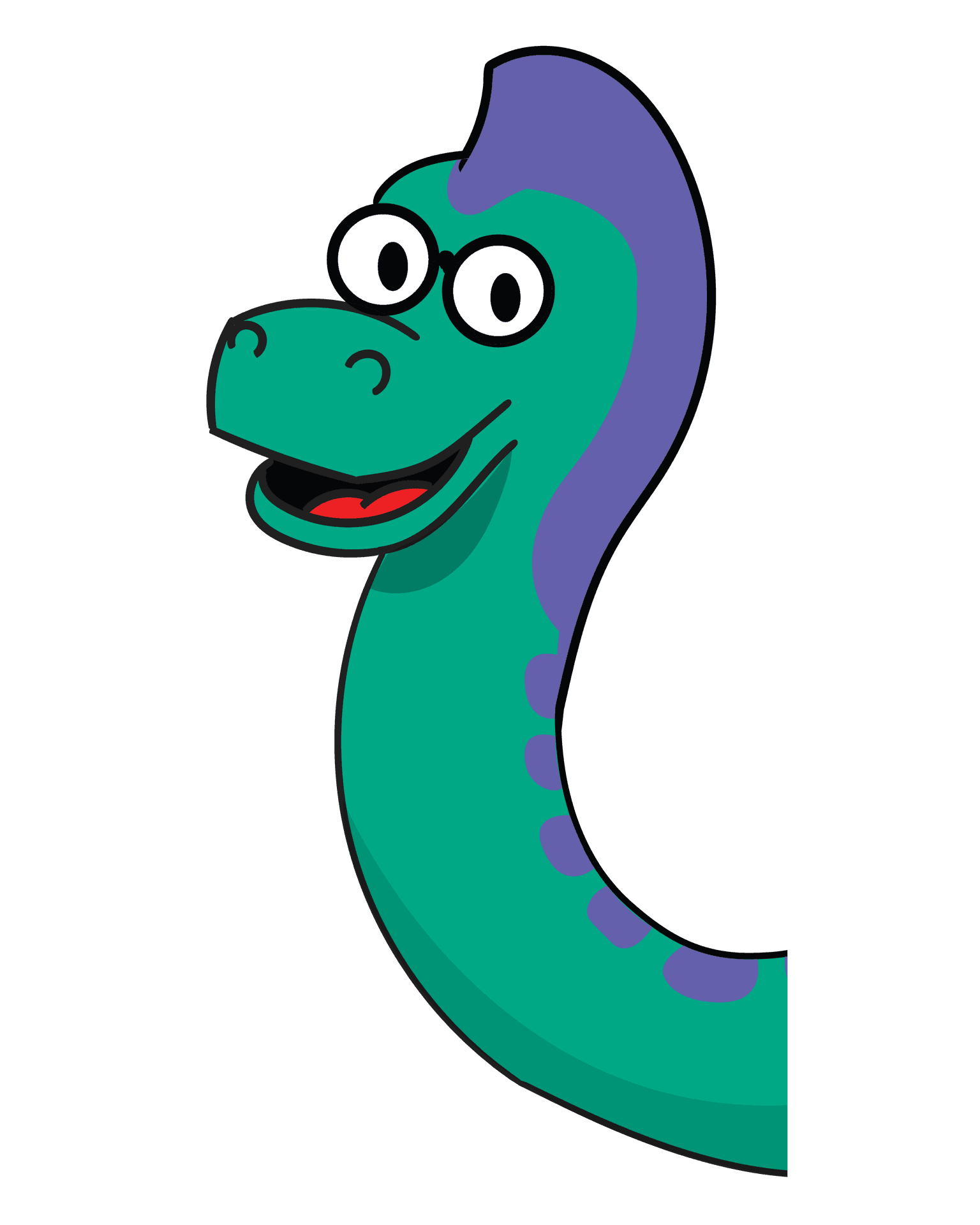 cartoon brontosaurus wearing glasses and smiling