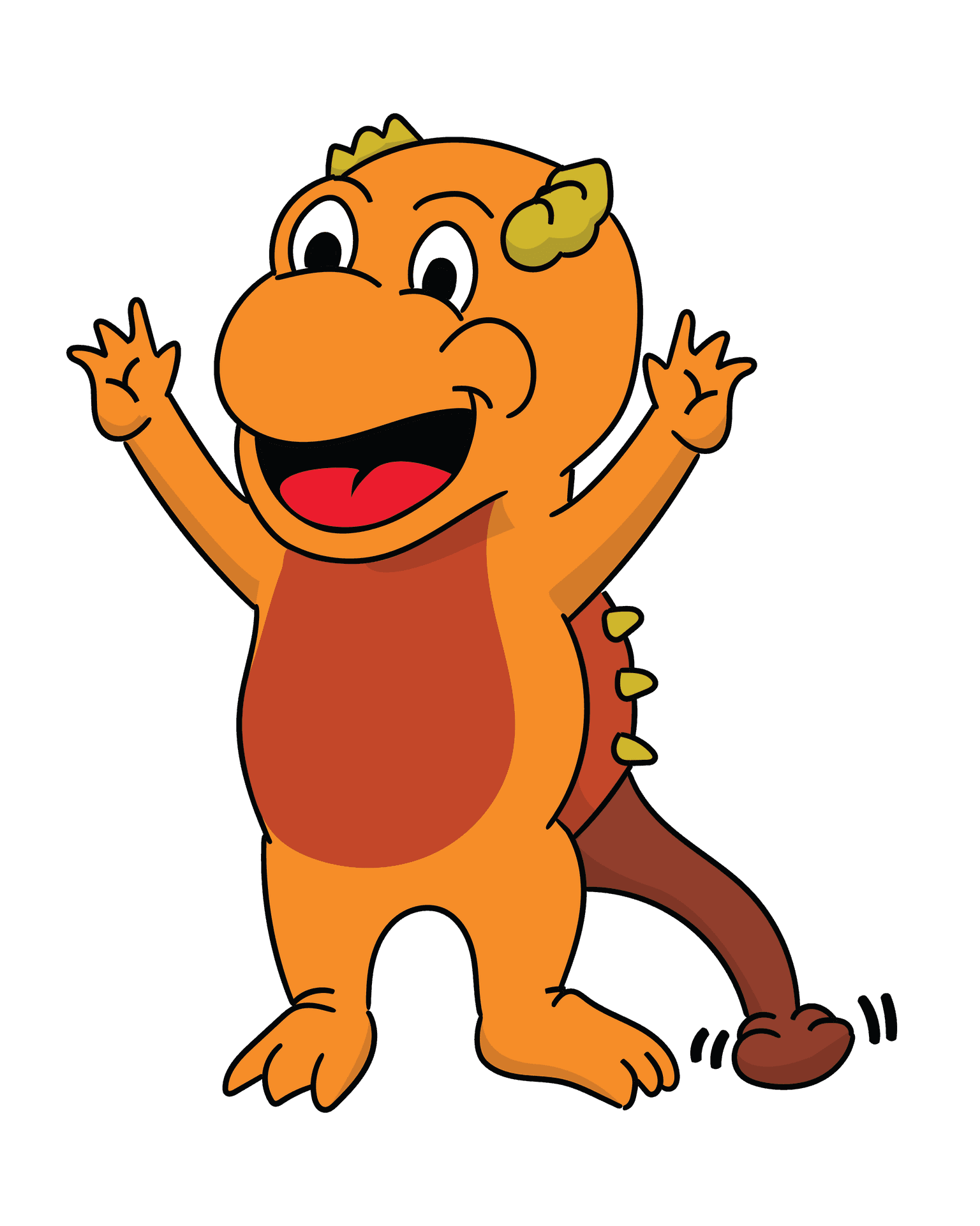 cartoon dinosaur laughing with its hands in the air